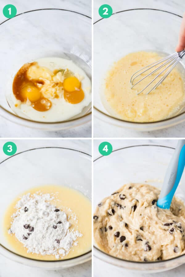 how to make chocolate chip muffins collage with text overlay