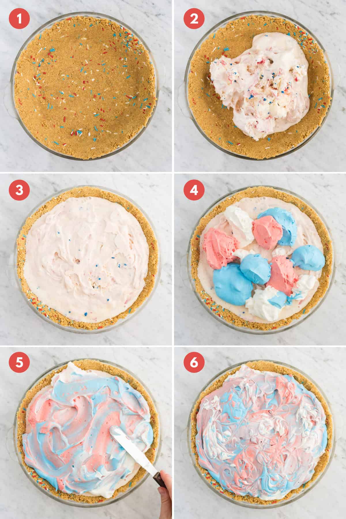 how to make 4th of july red, white and blue ice cream pie collage