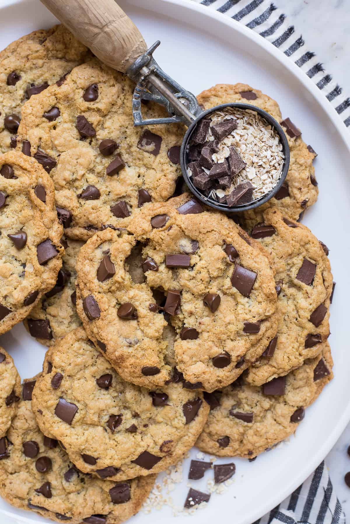 oatmeal chocolate chip cookies on round white tray