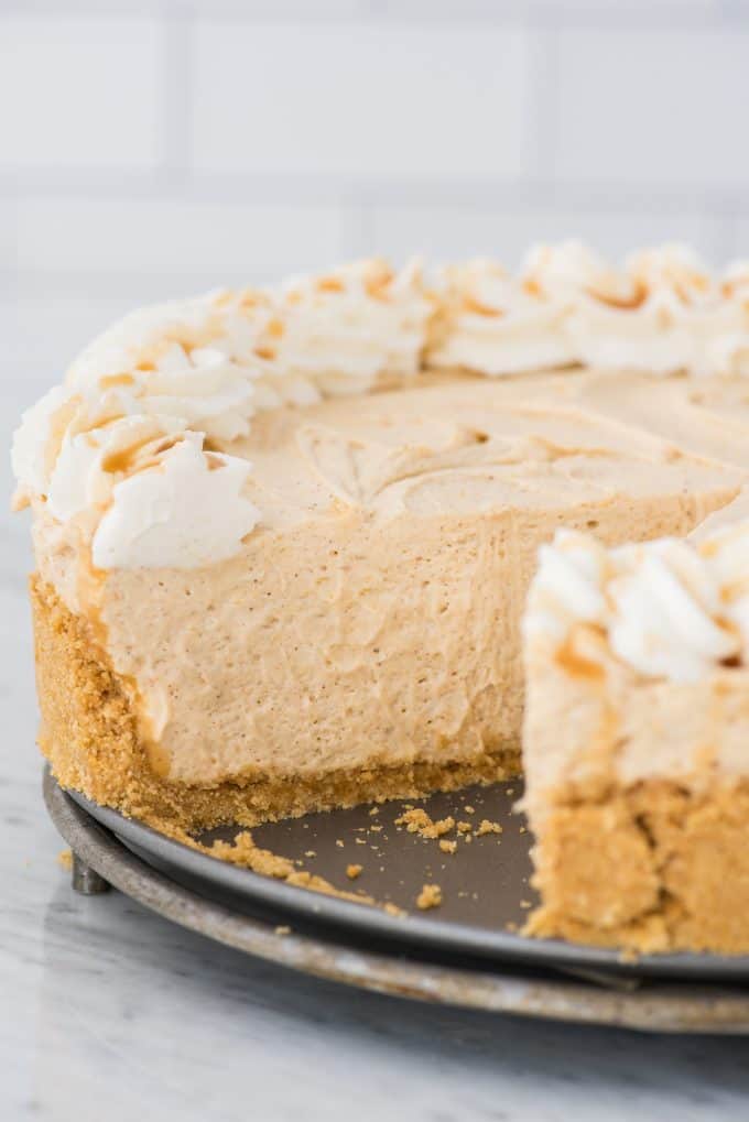 No Bake Pumpkin Cheesecake - thick, fluffy and fool proof!