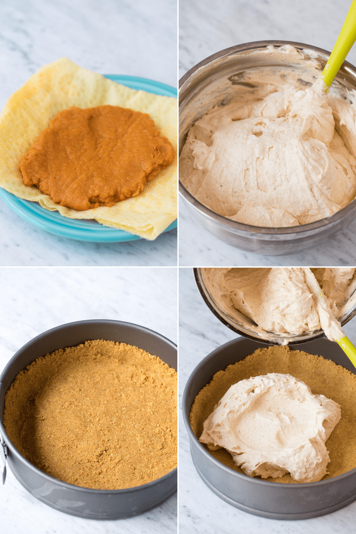 how to make no bake pumpkin cheesecake collage