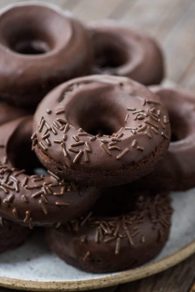 Chocolate Donuts easy baked donuts covered in chocolate glaze!