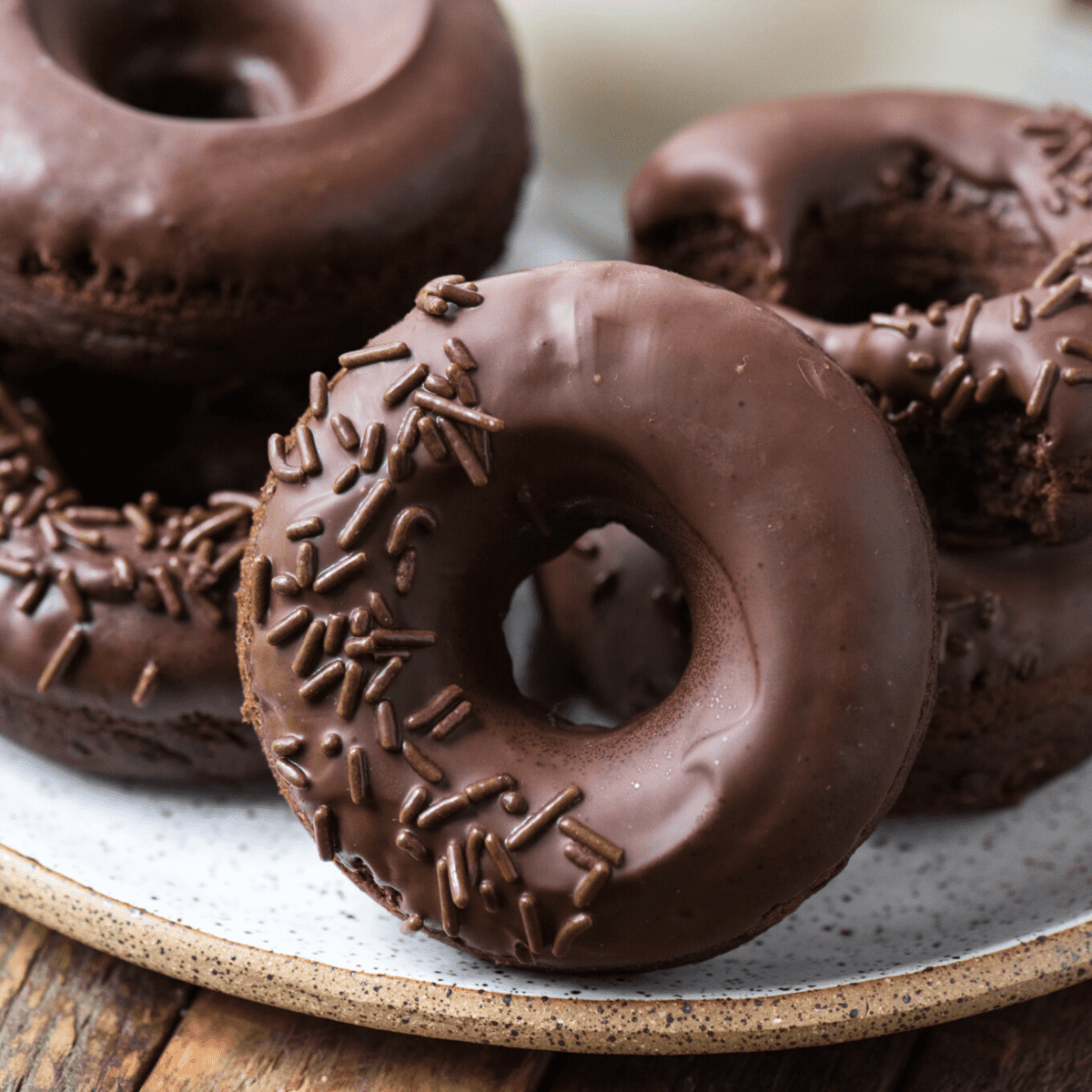 Chocolate Donuts - easy baked donuts covered in chocolate glaze!