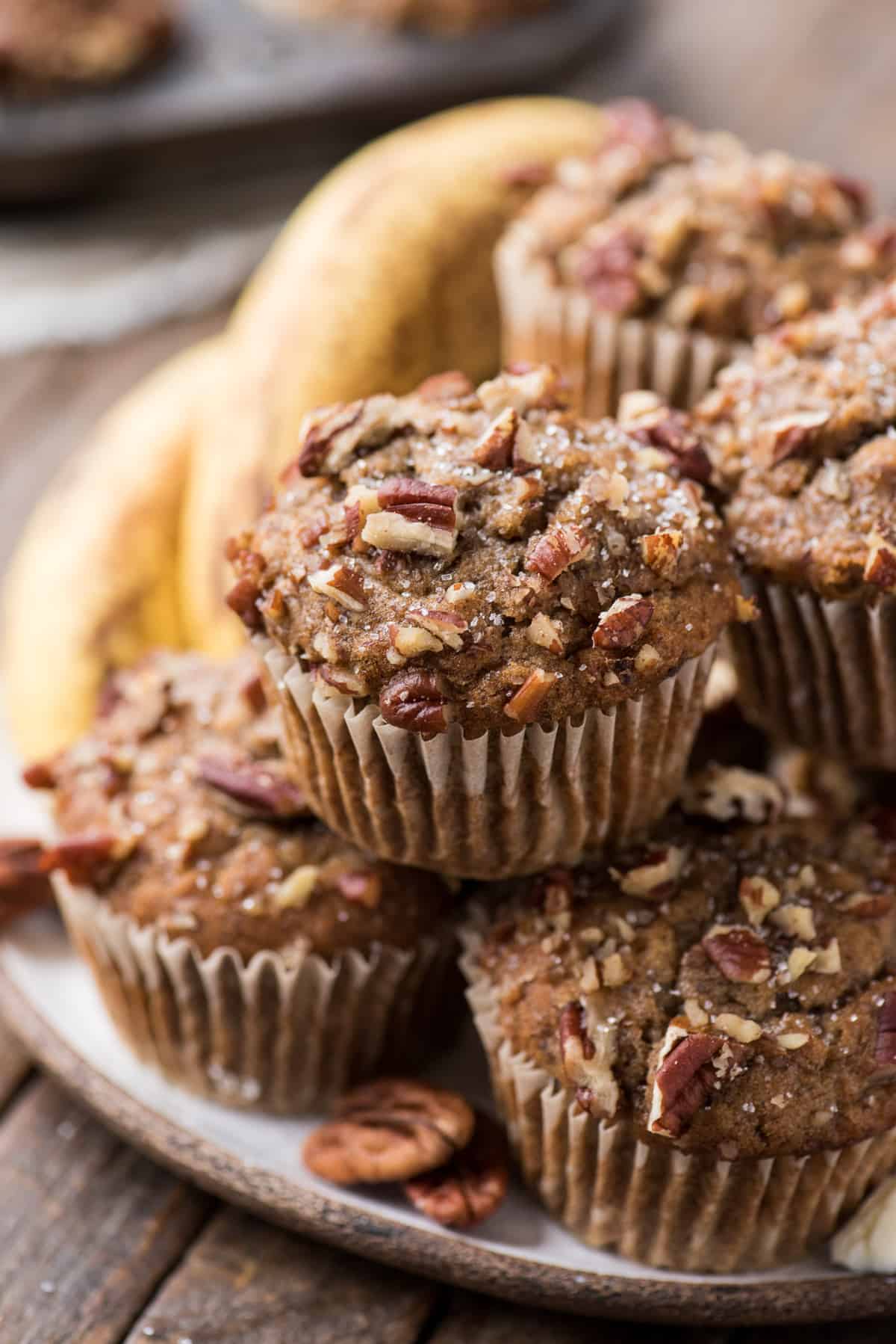 Banana Nut Muffins Bakery Style With Domed Tops 