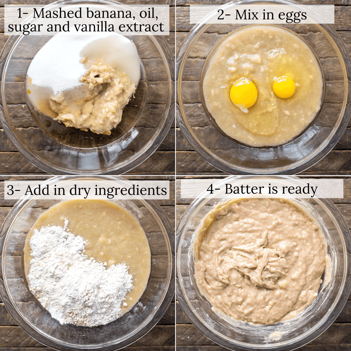 how to make banana bread collage with text overlay