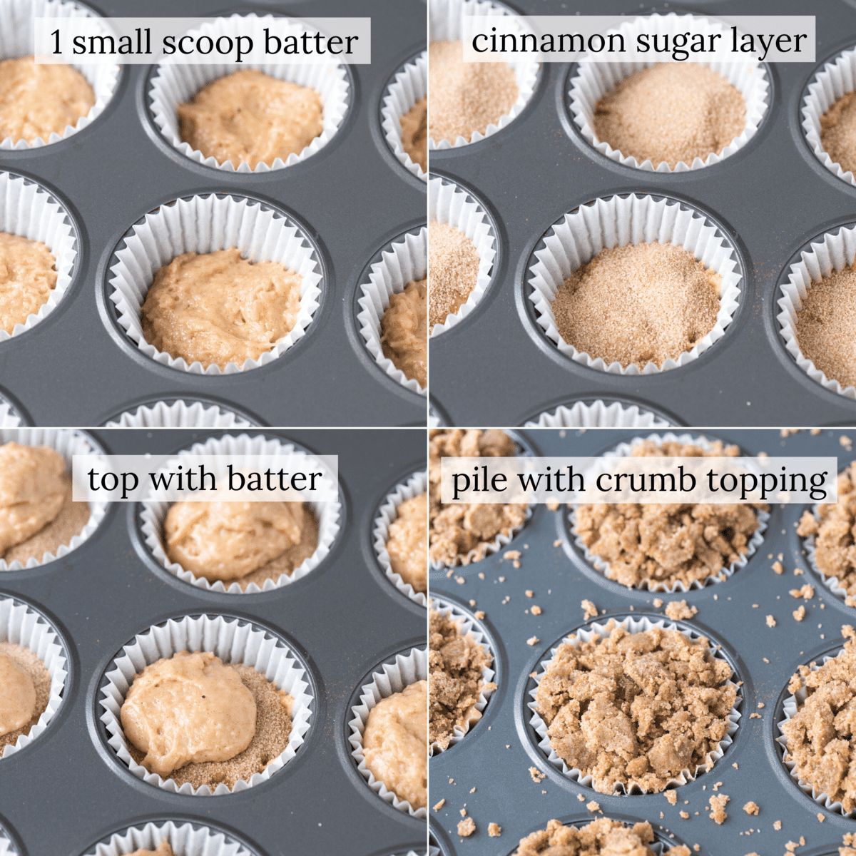 how to assemble coffee cake muffins collage with text overlay