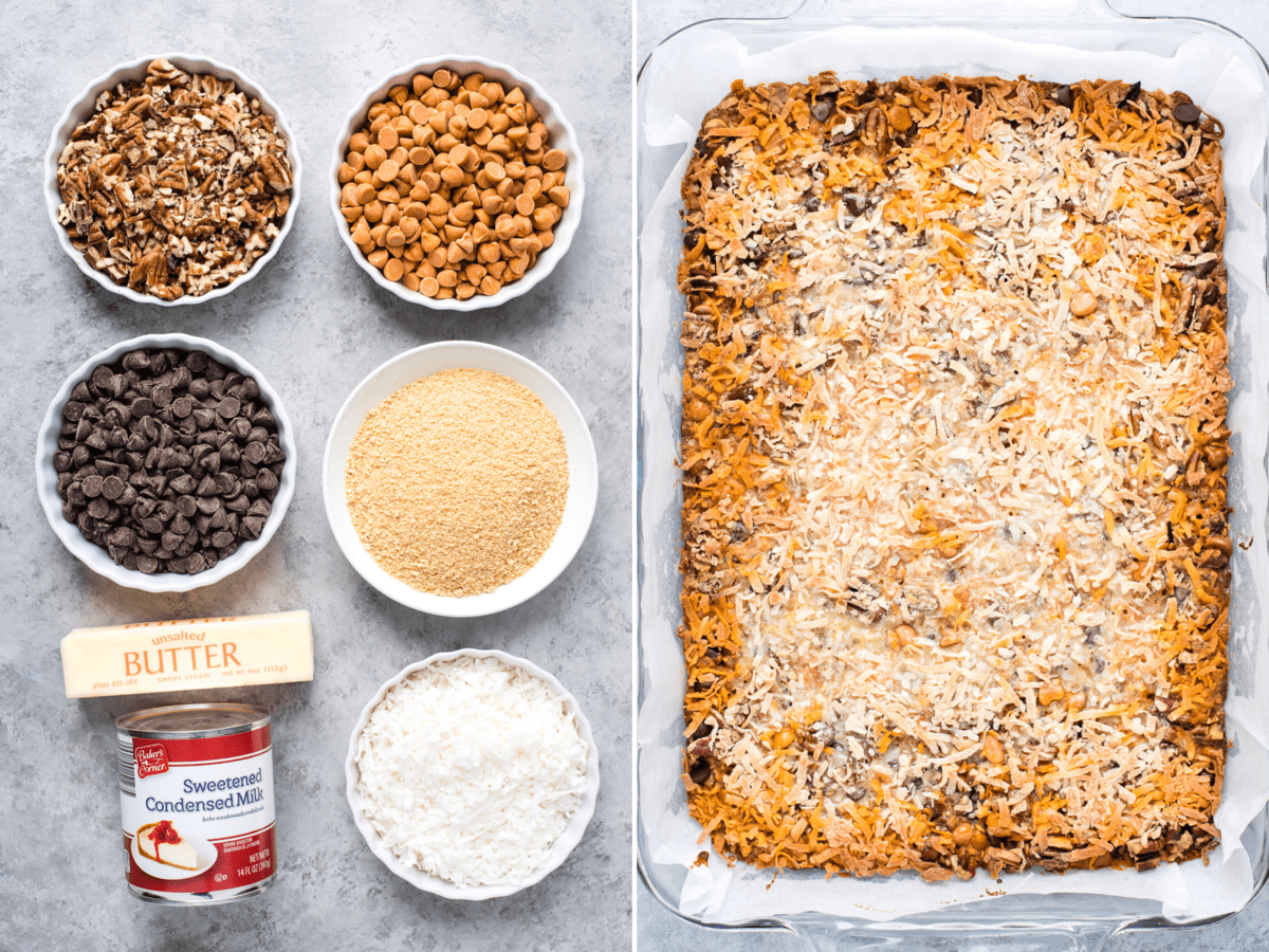 ingredients to make seven layer bars collage