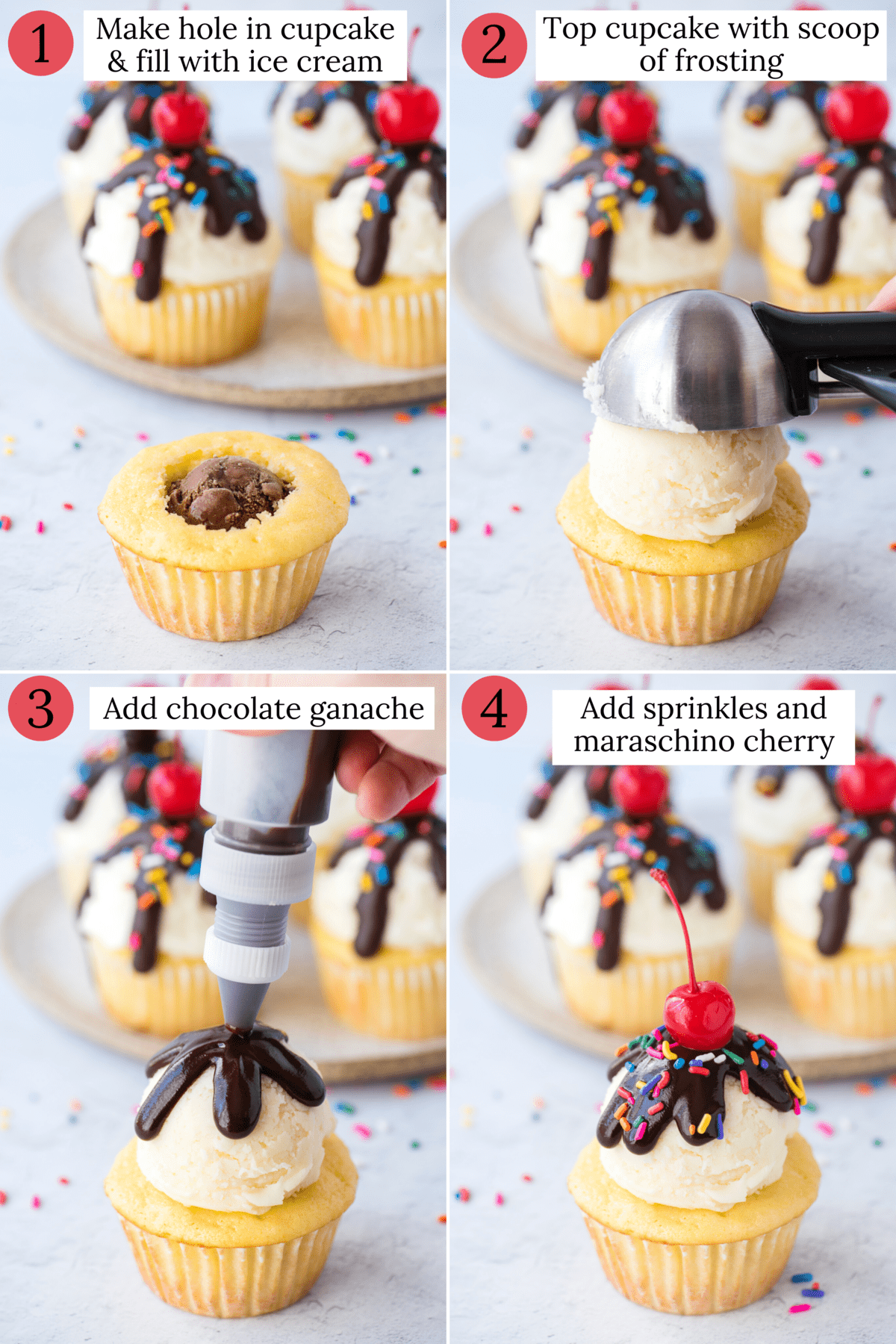 how to assemble ice cream cupcakes collage