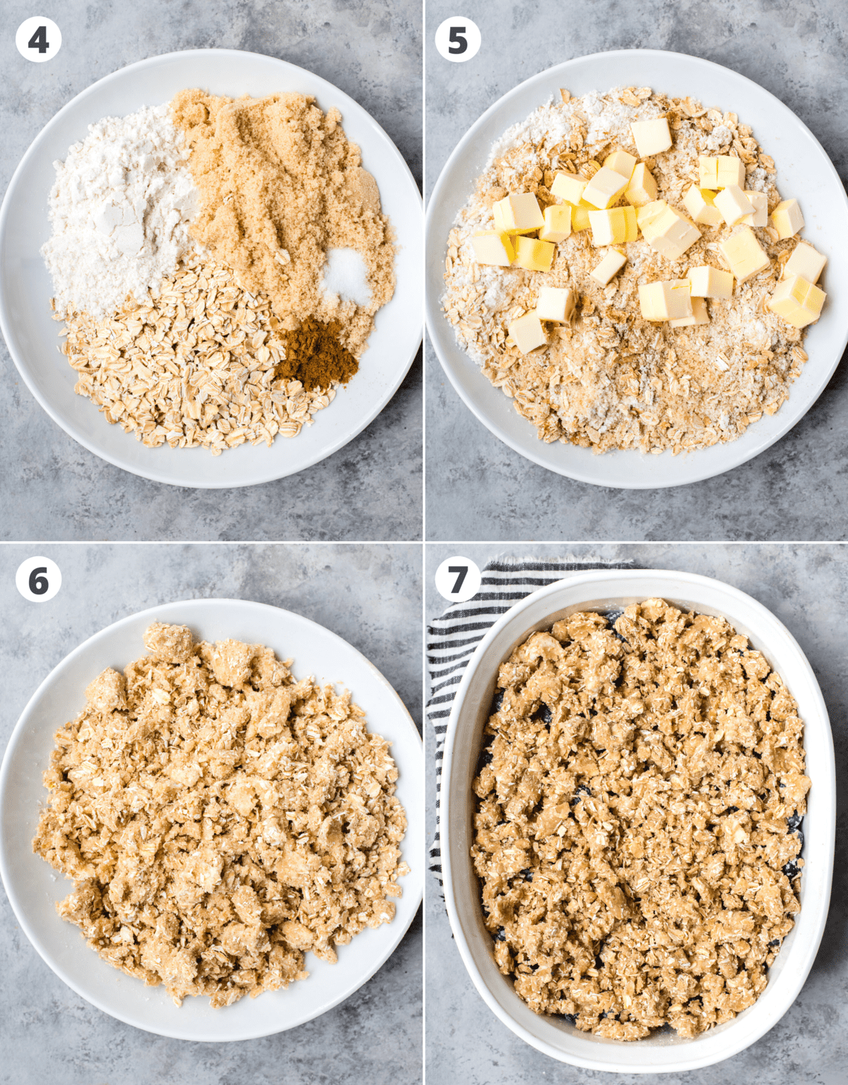how to assemble fruit crisp topping collage