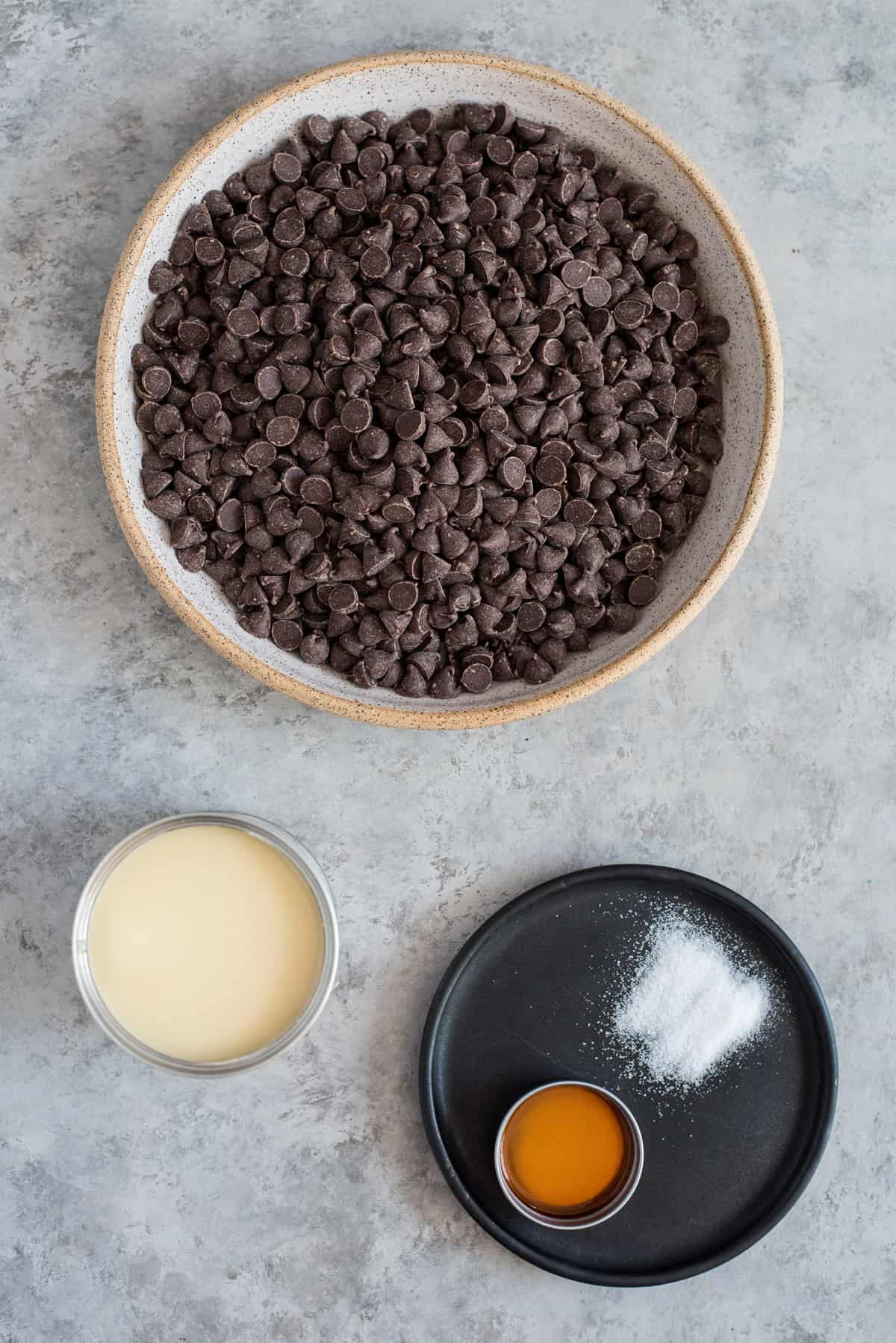 ingredients to make chocolate fudge in bowls