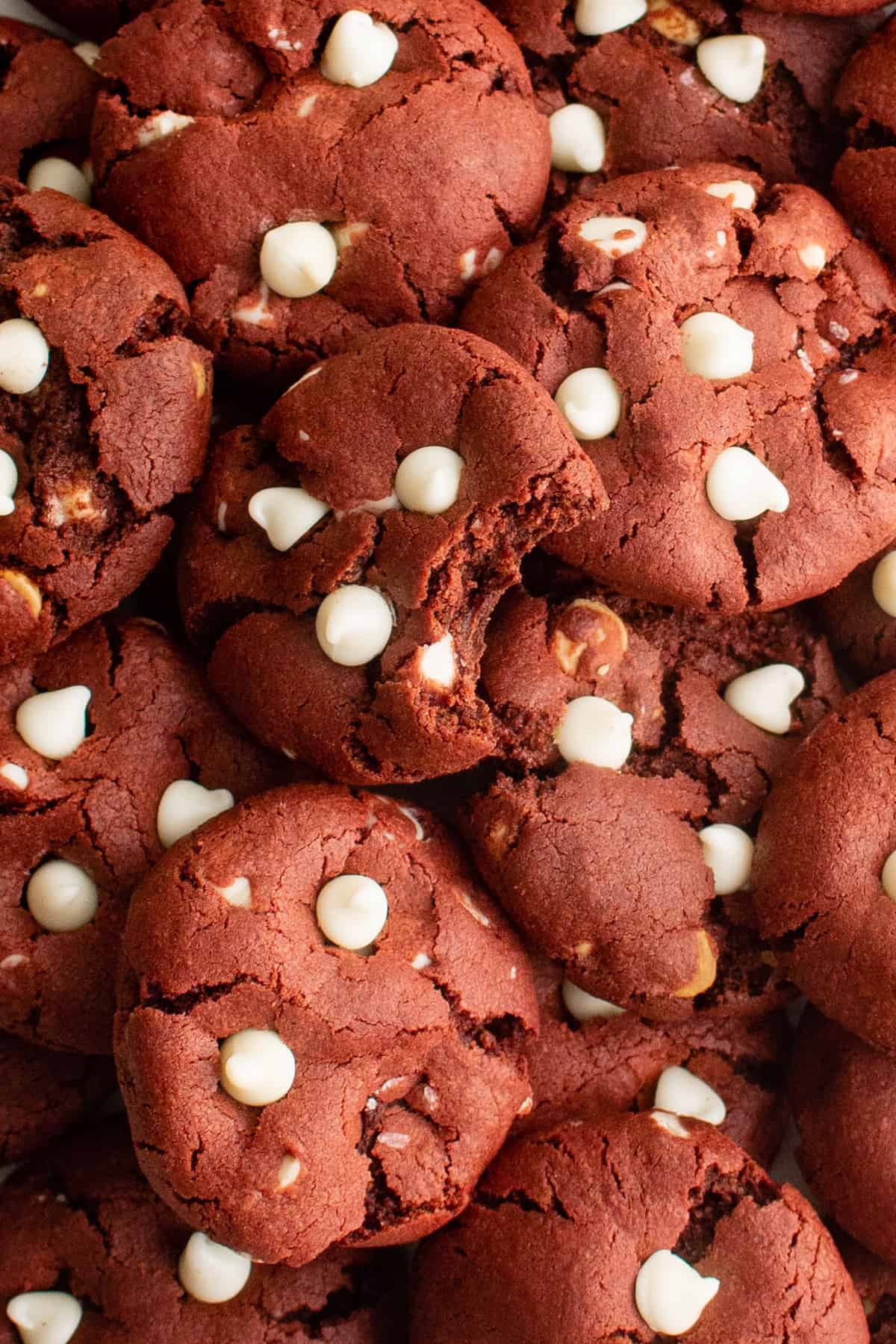 red velvet cookies arranged closely together 