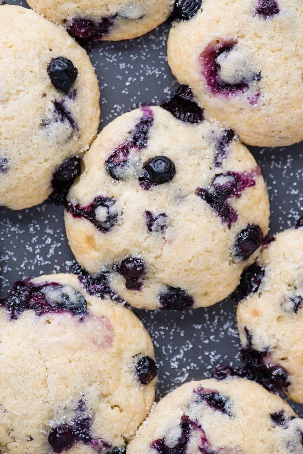 gluten free blueberry muffins in metal muffin pan