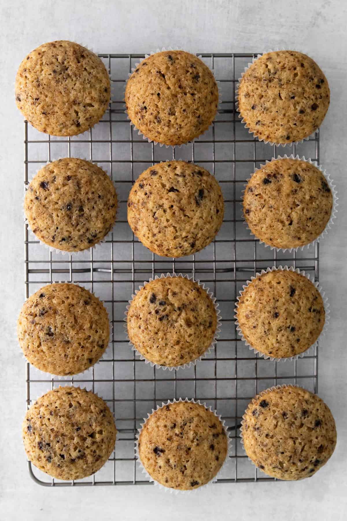 unfrosted coffee cupcakes on wire rack