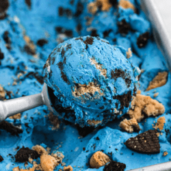 Closeup of Cookie Monster Ice Cream scoop