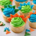 Closeup of homemade dinosaur cupcakes
