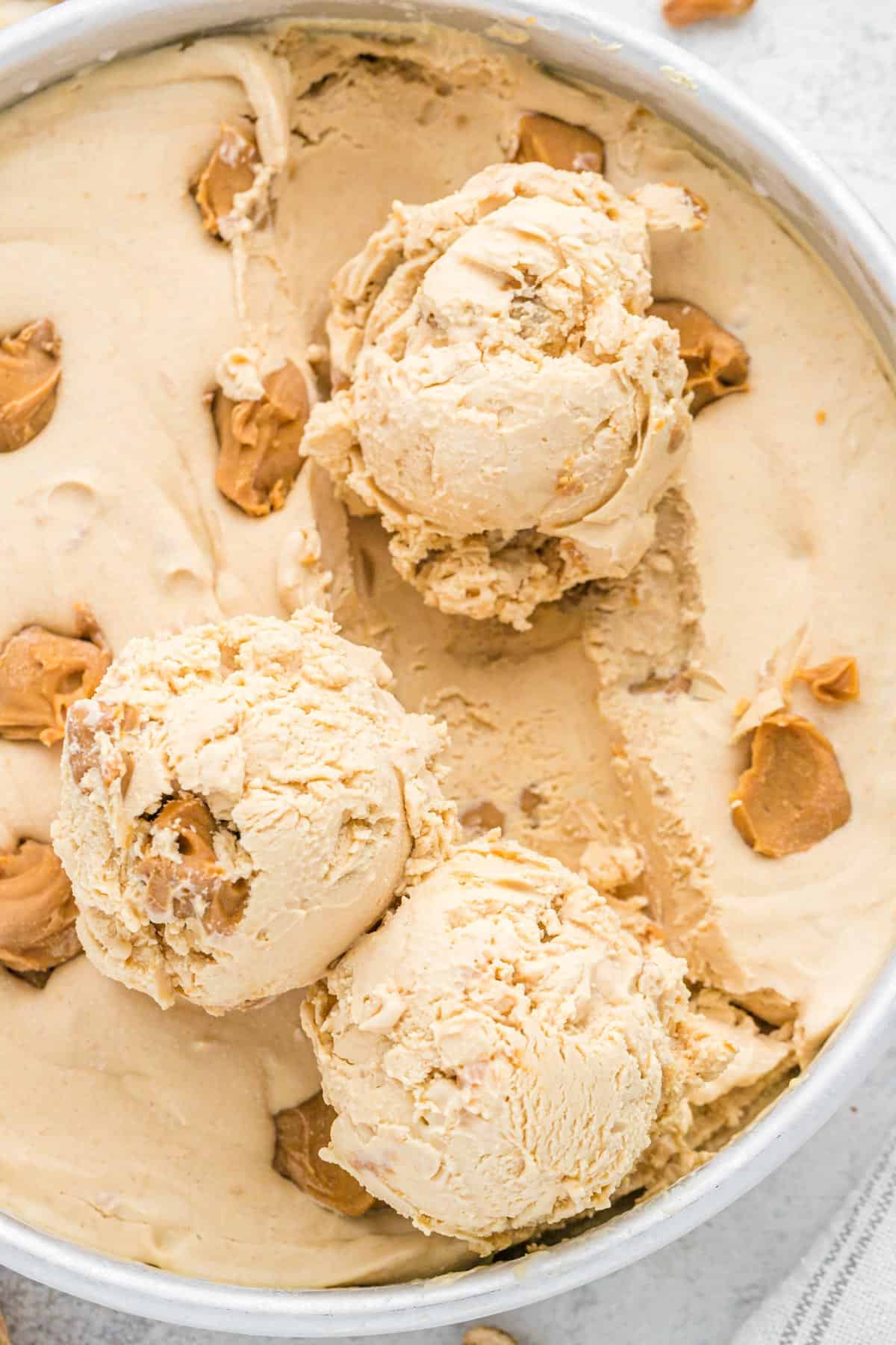 Peanut butter ice cream in cake pan