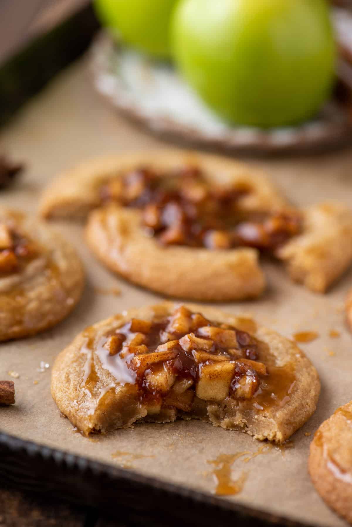 Closeup of bitten apple pie cookie