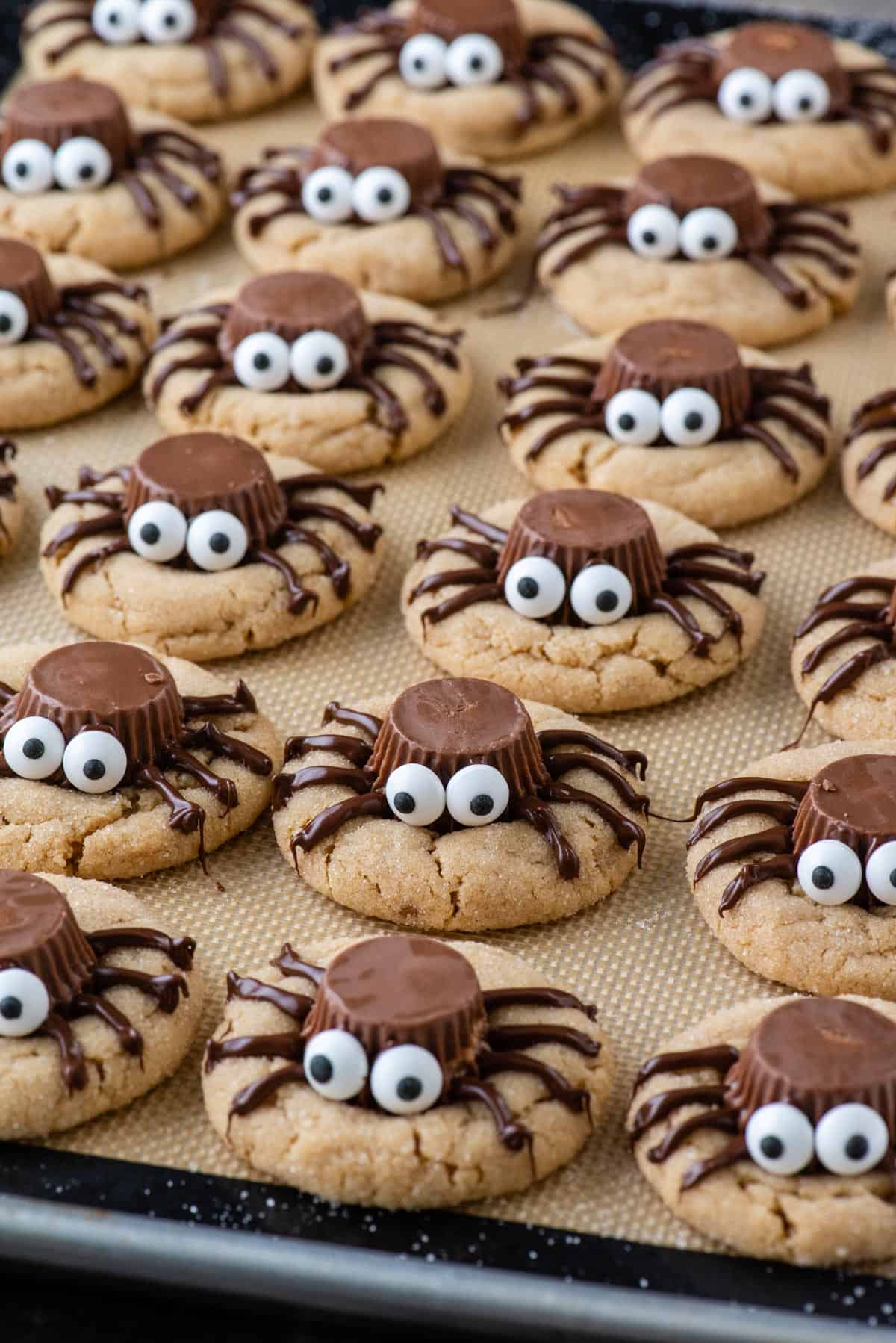Angled view of spider cookies
