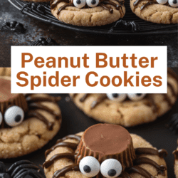 Pinterest graphic with two photos of peanut butter spider cookies