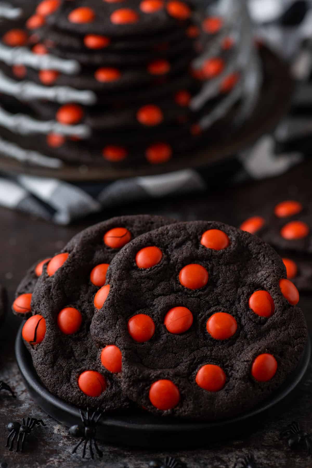 Close up of chocolate Halloween cookies