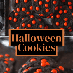 Pinterest graphic with two photos of Halloween cookies