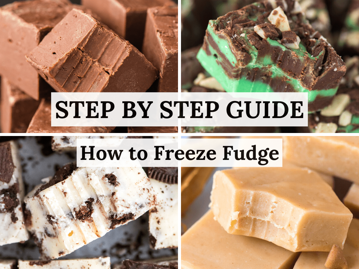 collage of 4 fudge recipes with text overlay
