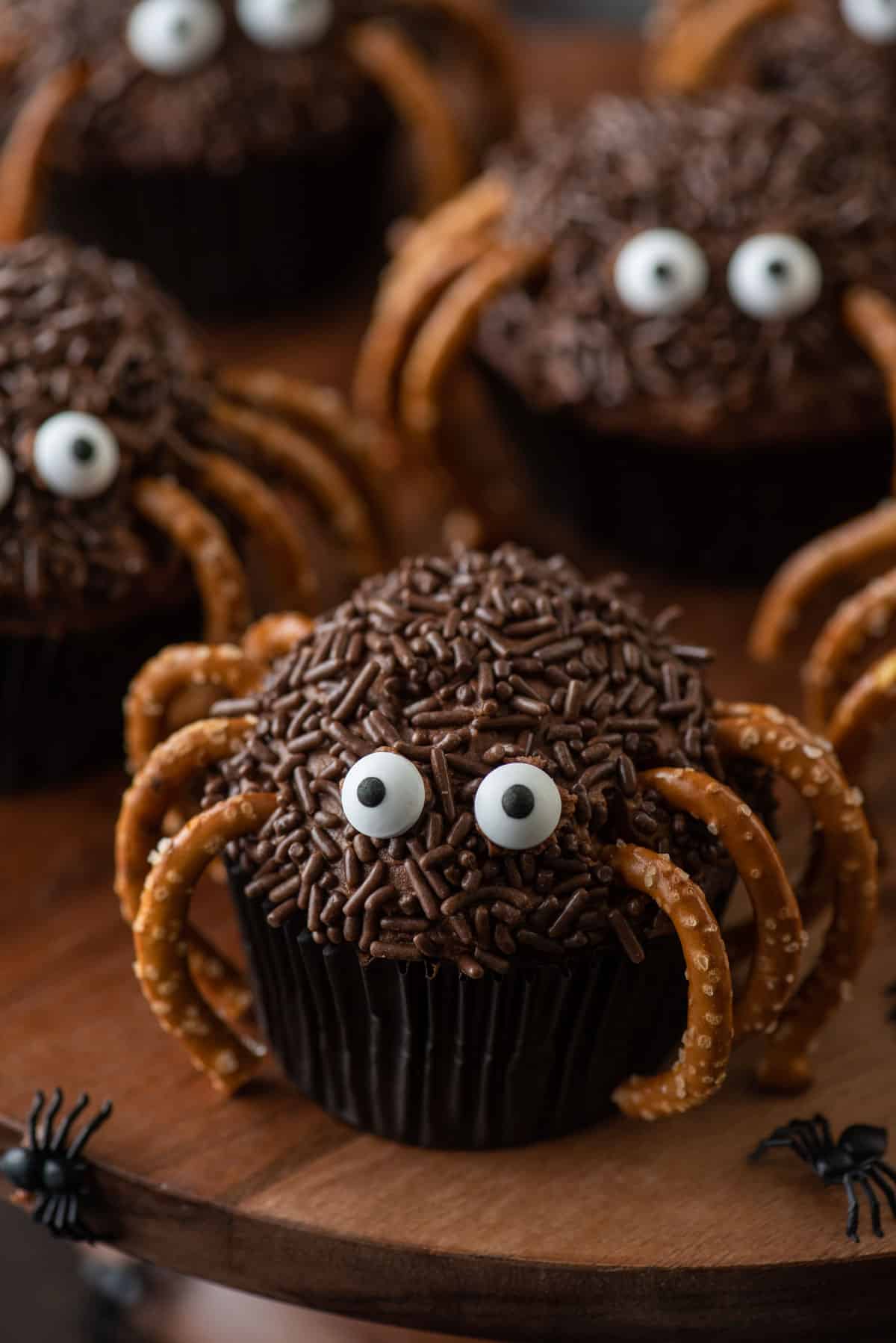 Overhead view of spider cupcakes
