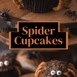 Pinterest graphic with two photos of spider cupcakes