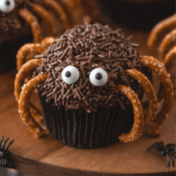 Close up of a spider cupcake