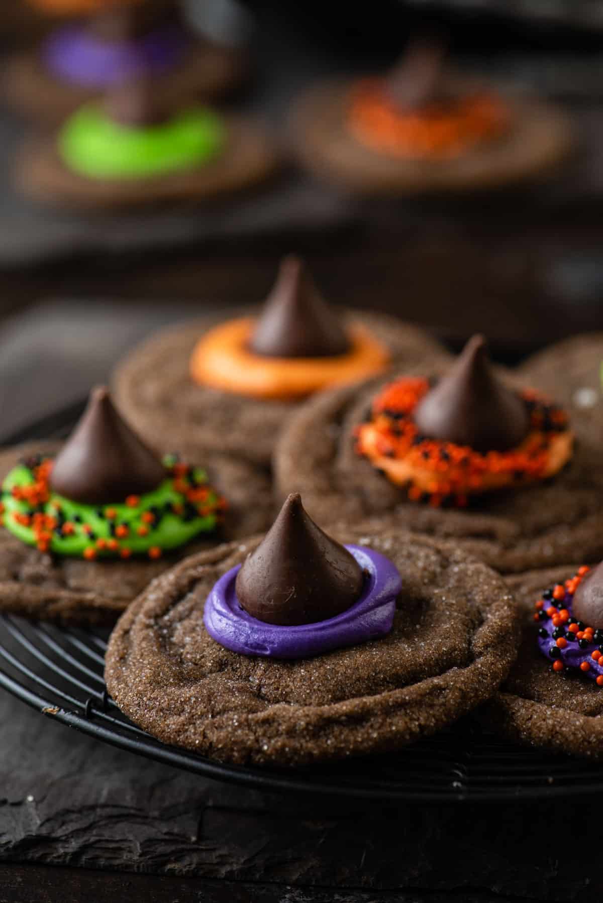 Close-up of witch hat cookies