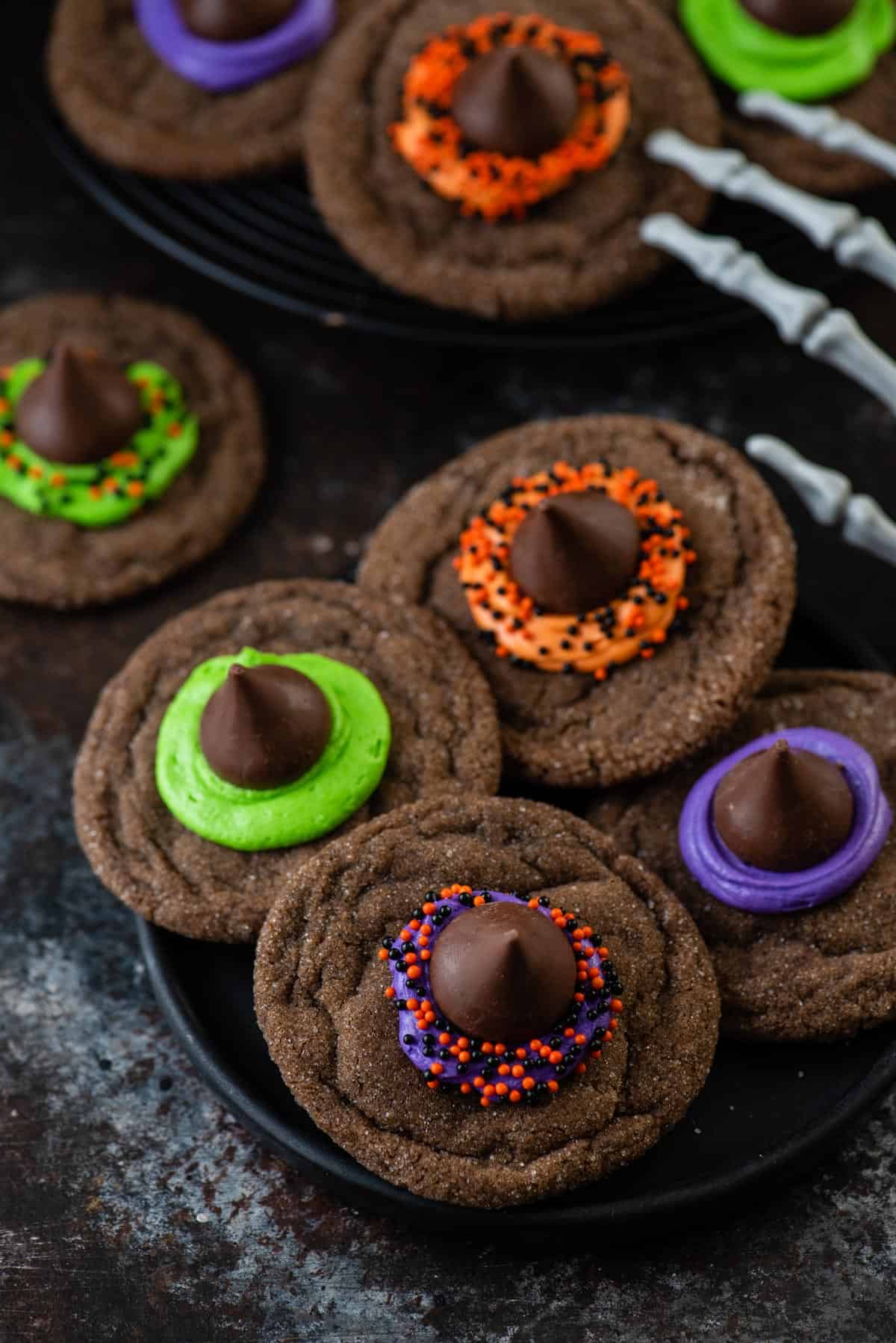 Overhead view of witch hat cookies