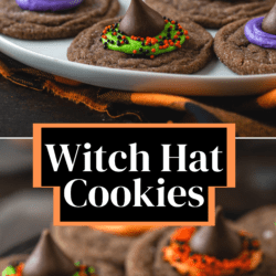 Pinterest graphic with two photos of Witch Hat Cookies