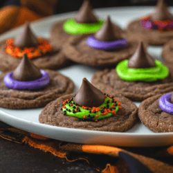 A white plate of witch hat cookies