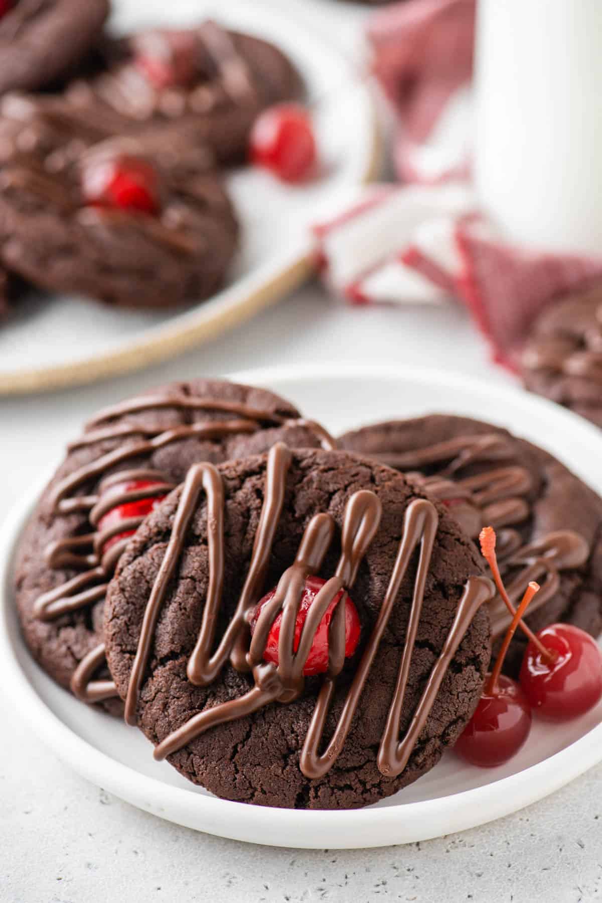 Chocolate cherry cookies on a plate