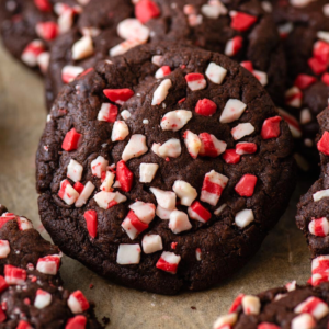 Close up of a chocolate peppermint cookie