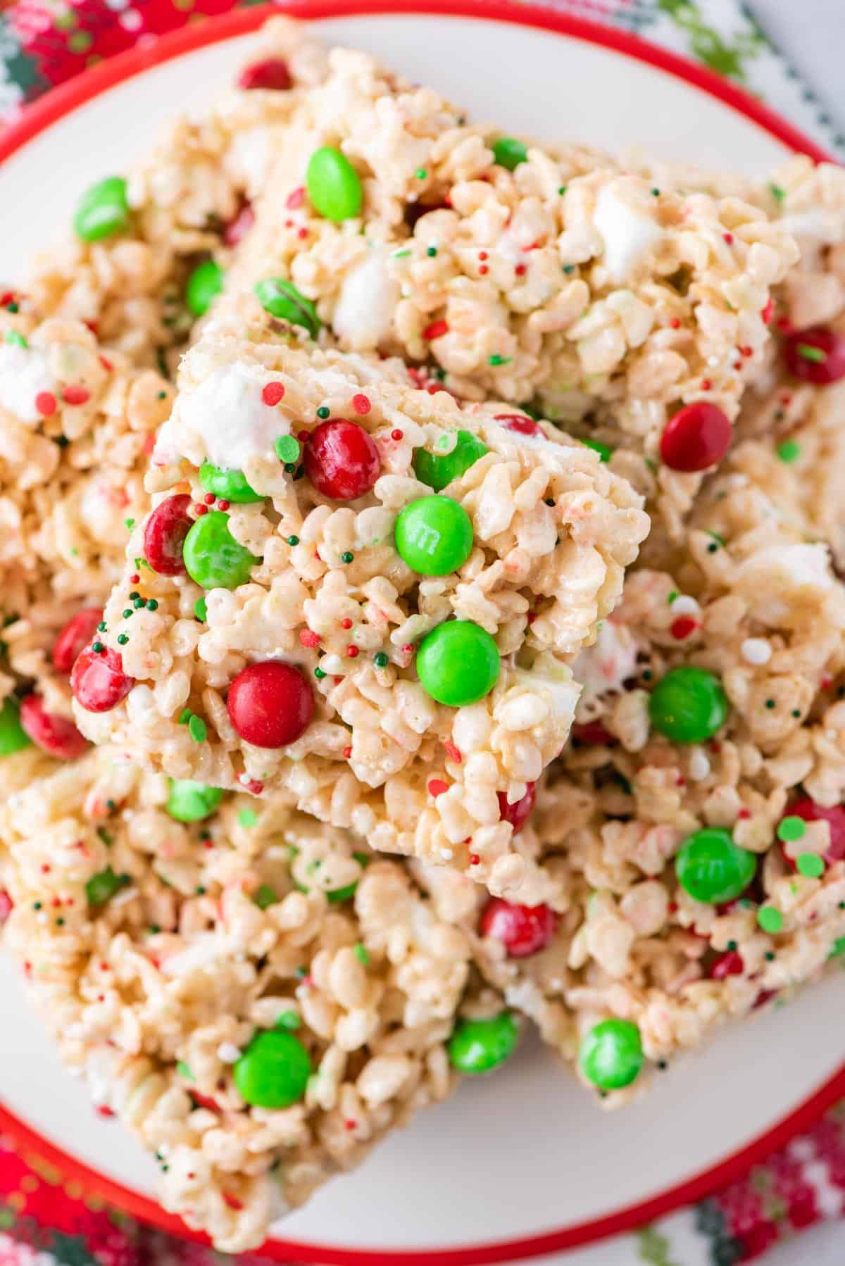 A stack of holiday Rice Krispie treats