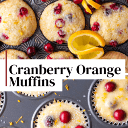 Pinterest graphic with a photo of a cranberry orange muffin