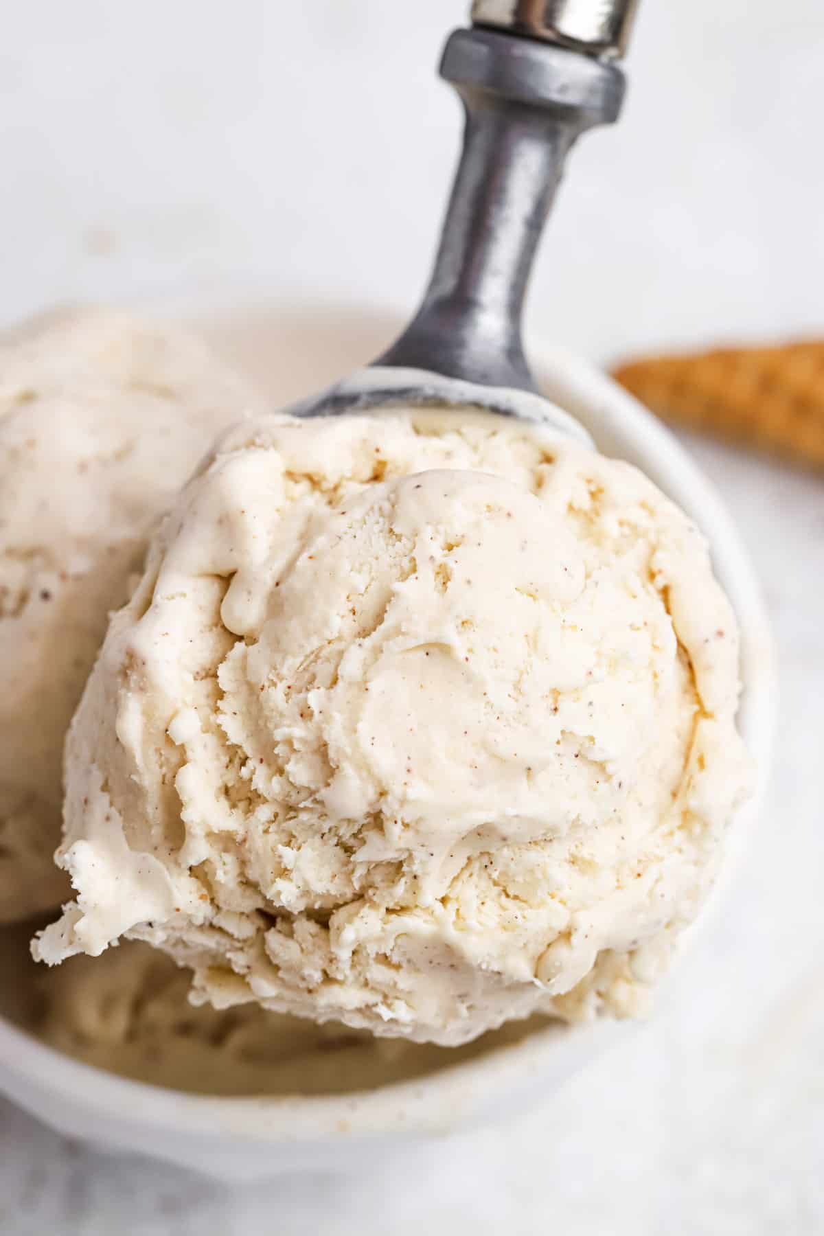 Close-up of a scoop of eggnog ice cream