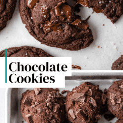 Pinterest graphic with photos of chocolate cookies