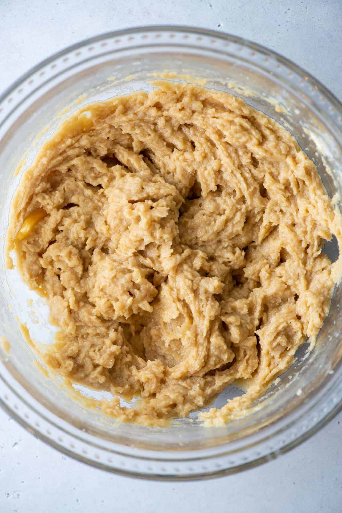 Cookie dough in a glass bowl