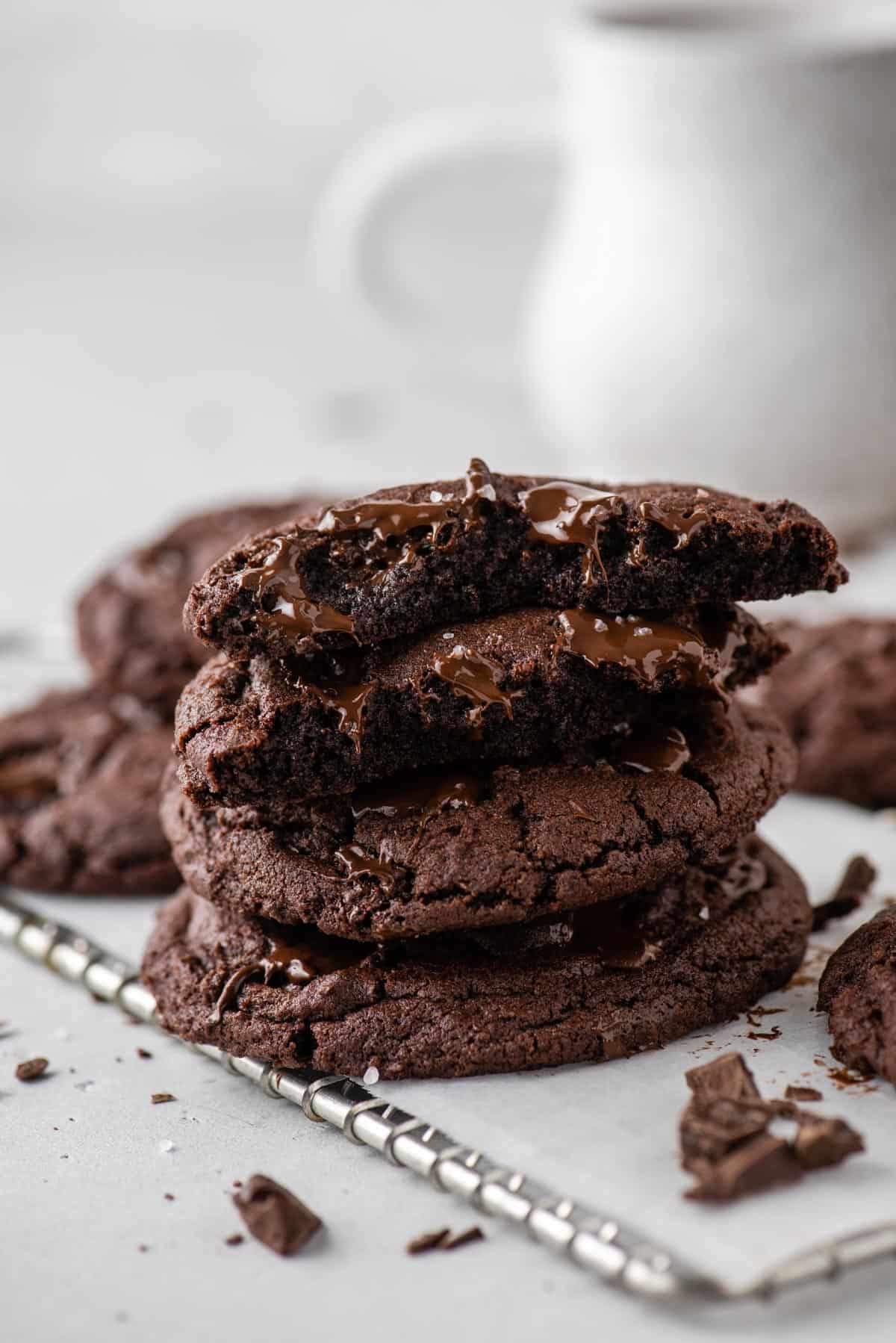 A stack of chocolate cookies