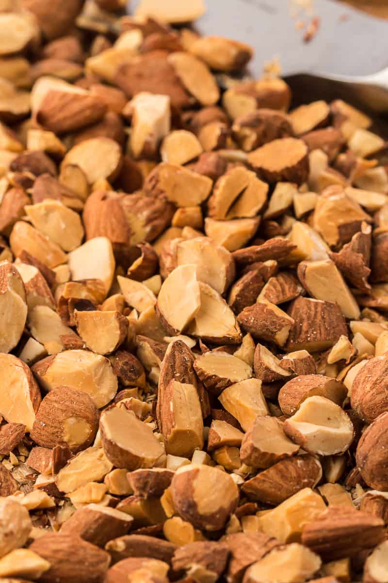 close up of chopped almonds