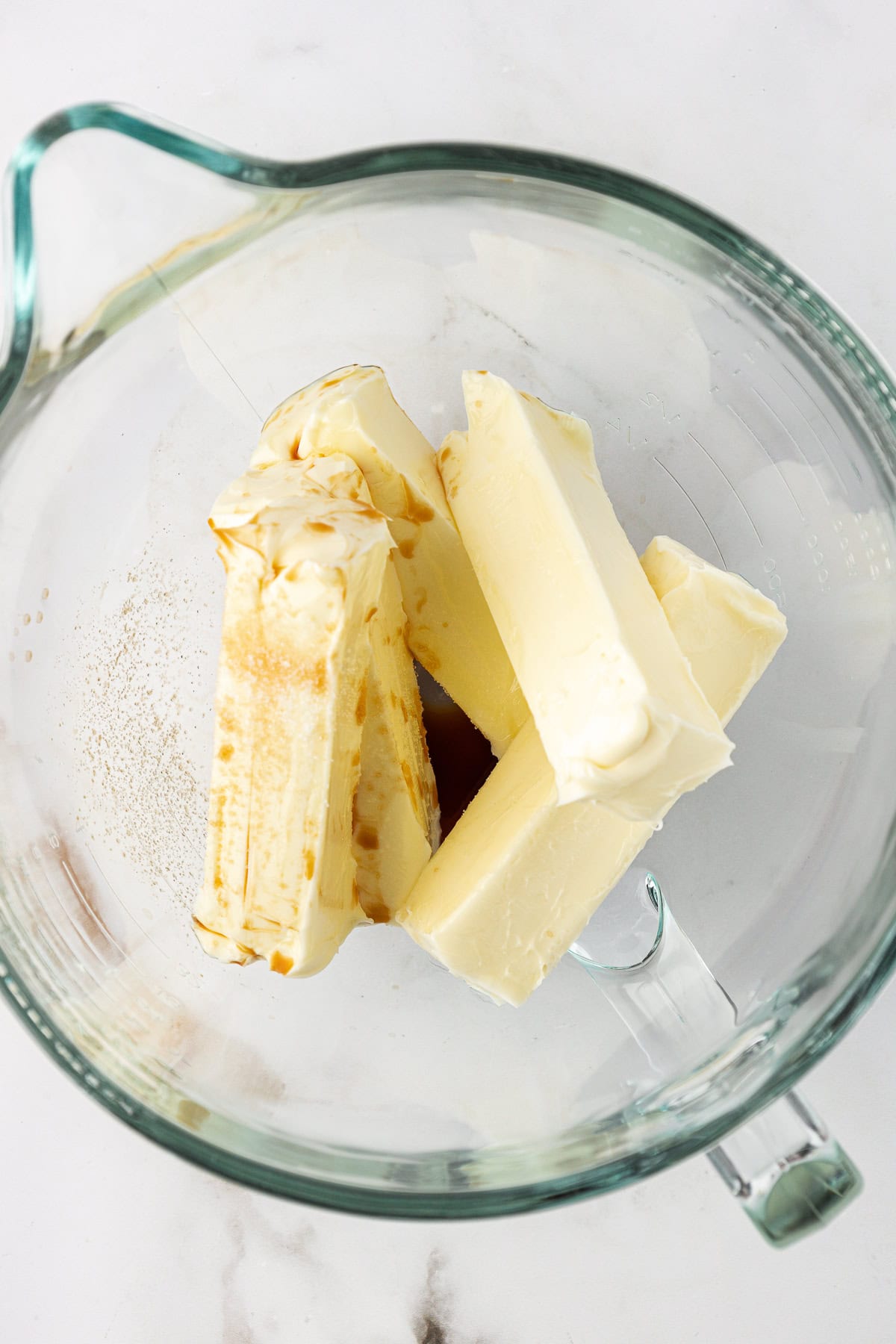 butter, vanilla extract and salt in a clear glass bowl