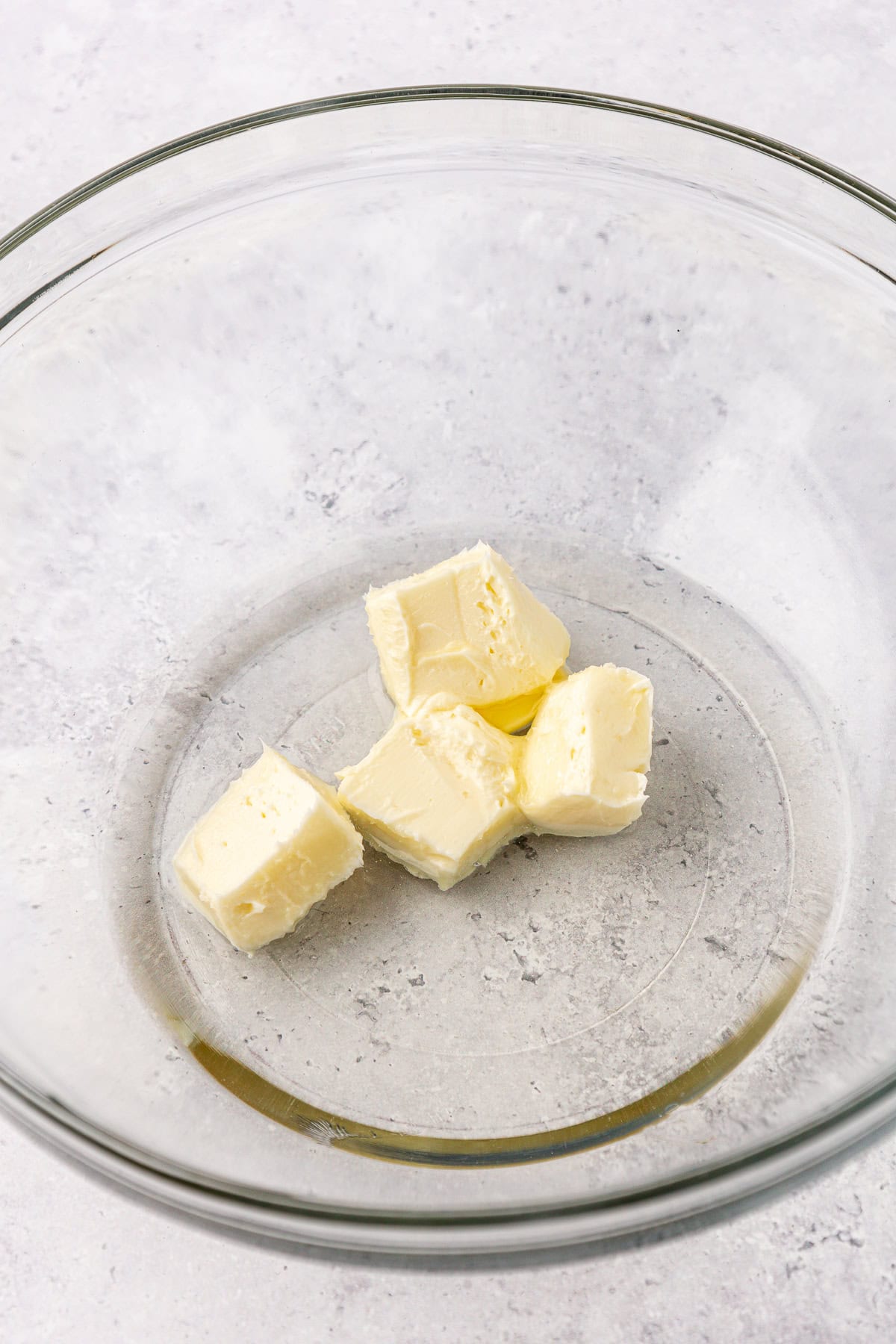 cubes of butter in a clear glass bowl